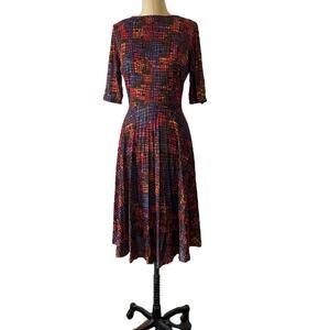 Vintage 70's Ike Clark Slinky Geometric Print Fit and Flare Dress
